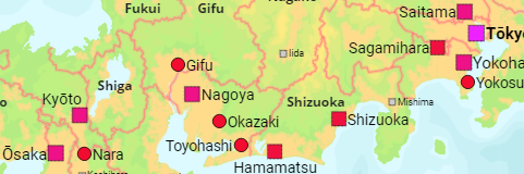 Japan Prefectures and Major Cities